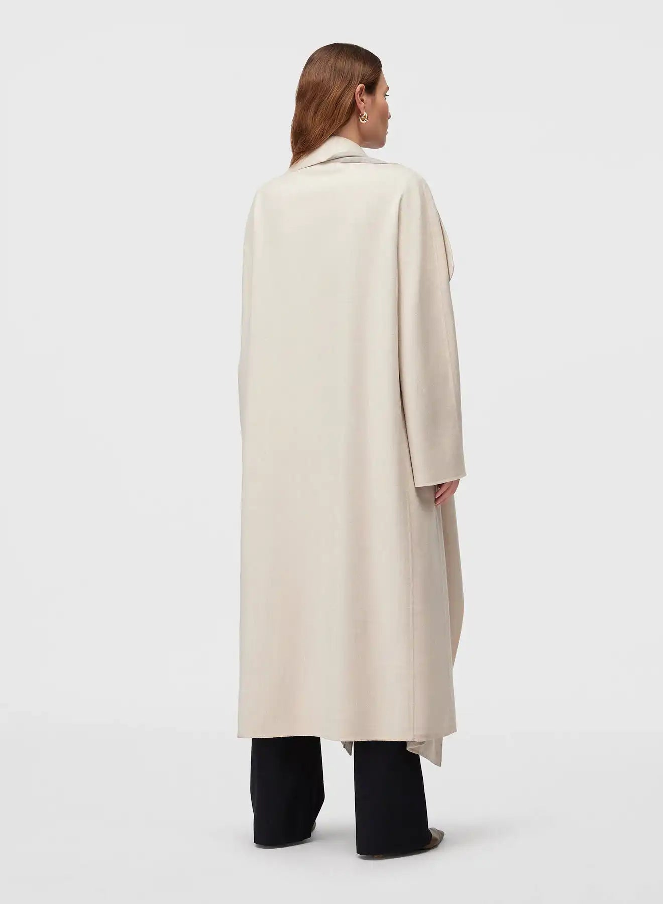 Retori Double Shawl Collar Coat Ivory And Natural - Ready To Wear - Luxury Overcoats for Women - Back Model