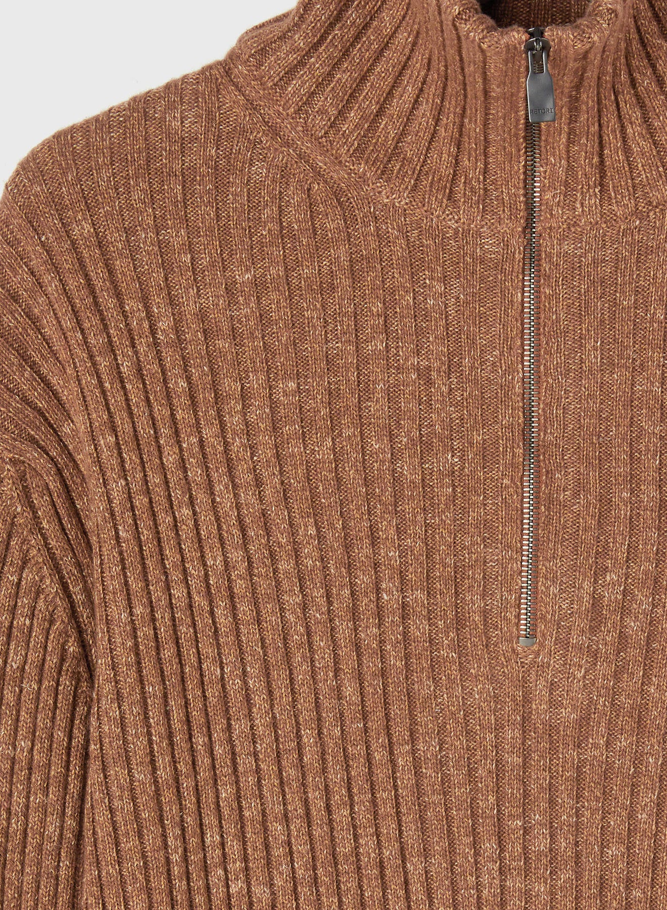 Retori Ribbed Zip Up Mock Neck Clay - Knitwear - Luxury Sweaters for Men and Women - Detail Zip
