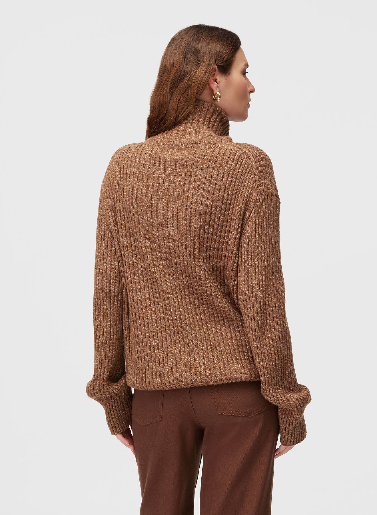 Retori Ribbed Zip Up Mock Neck Clay - Knitwear - Luxury Sweaters for Men and Women - Back Woman