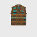 Retori Jacquard Weaved Vneck Vest Chocolate And Turquoise - Ready To Wear - Luxury Vests for Men