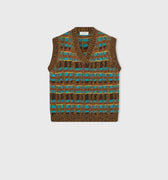 Retori Jacquard Weaved Vneck Vest Chocolate And Turquoise - Ready To Wear - Luxury Vests for Men