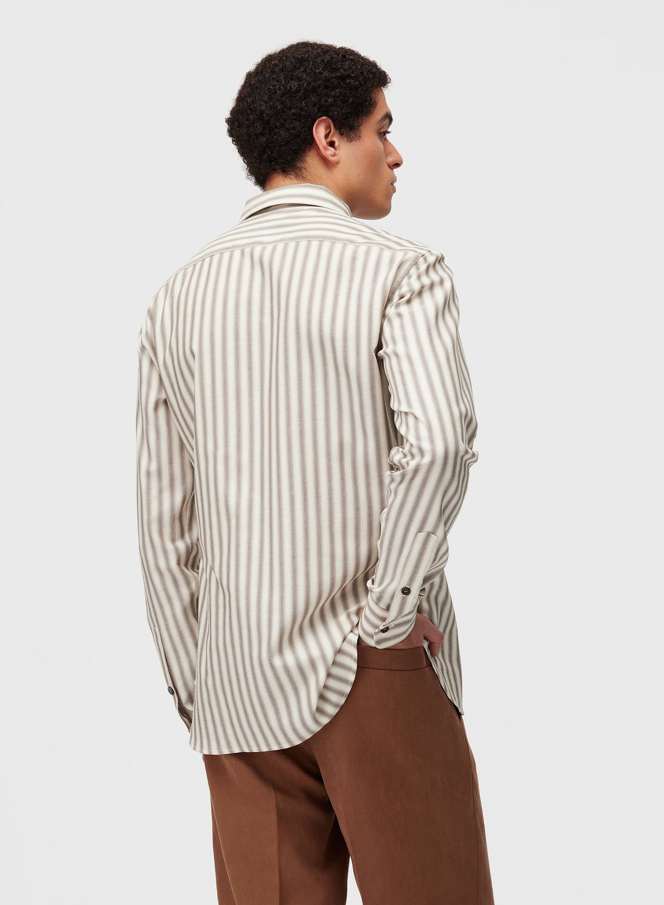 Retori Stripes Shirt With Patch Pocket Sand - Ready To Wear - Luxury Shirts for Men - Back