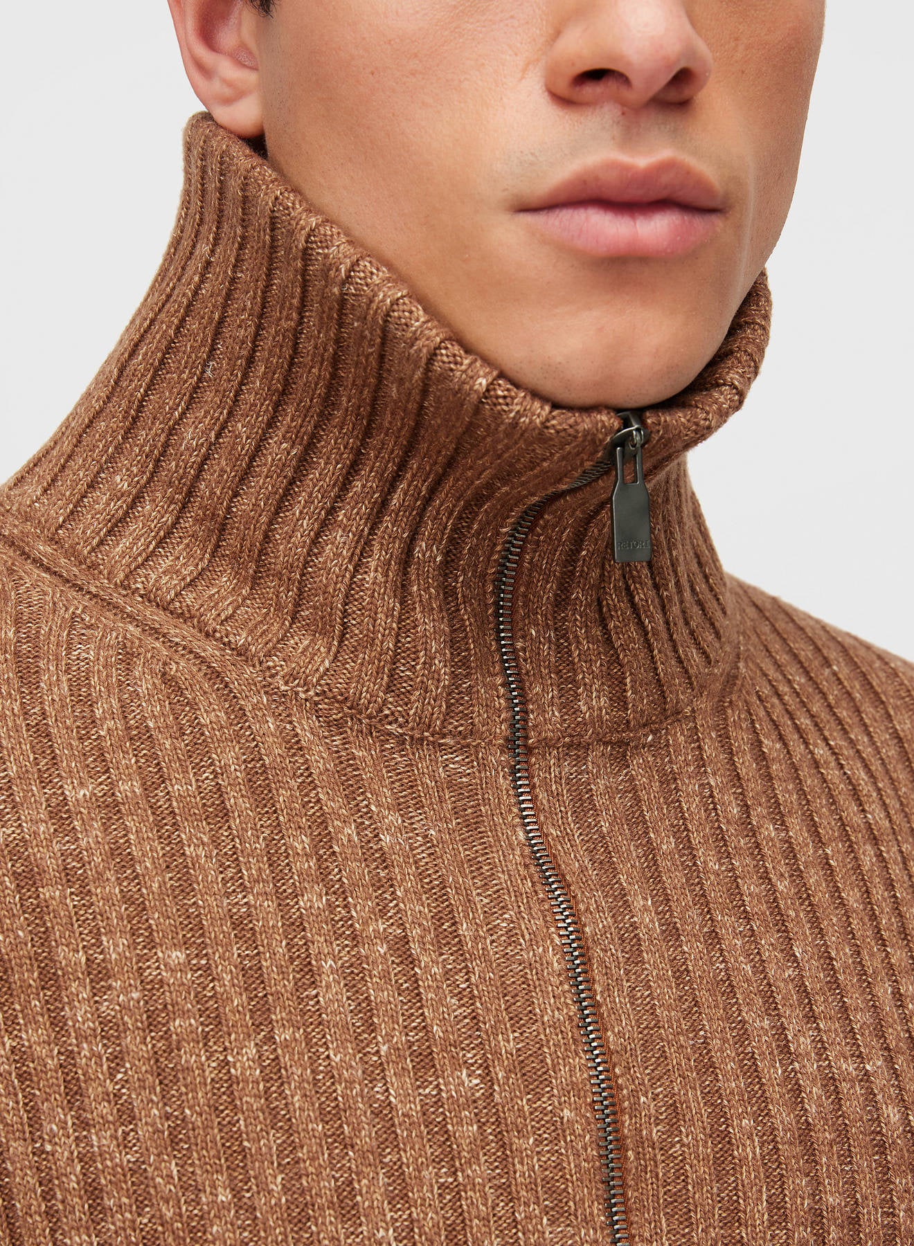 Retori Ribbed Zip Up Mock Neck Clay - Knitwear - Luxury Sweaters for Men and Women - Detail Neck Man