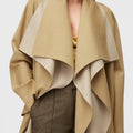 Retori Double Shawl Collar Coat Pale Yellow And Sand - Ready To Wear - Luxury Overcoats for Women - Detail
