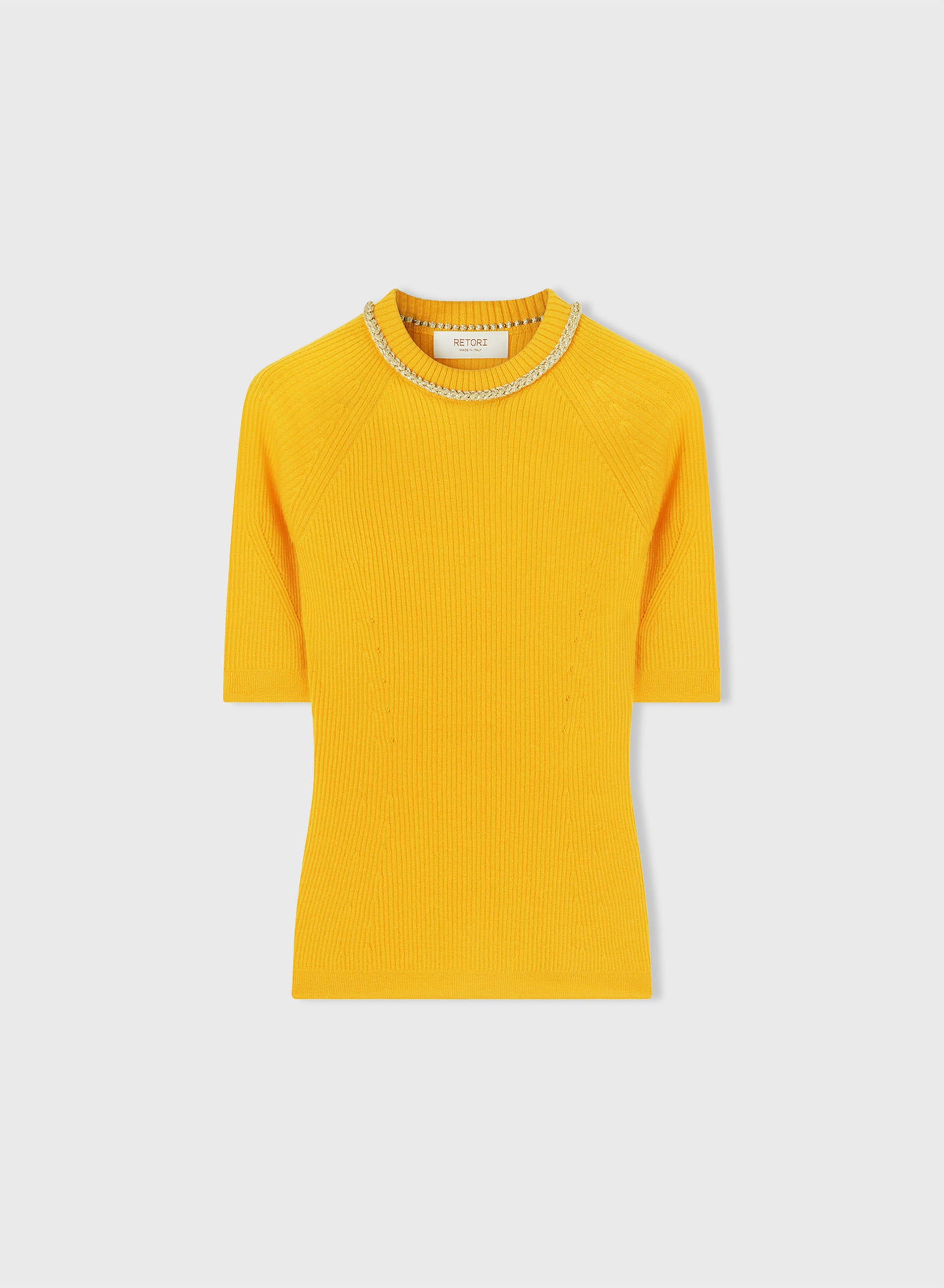 Retori Light Cashmere Tshirt With Chain Detail Yellow - Knitwear - Luxury T-Shirts for Women