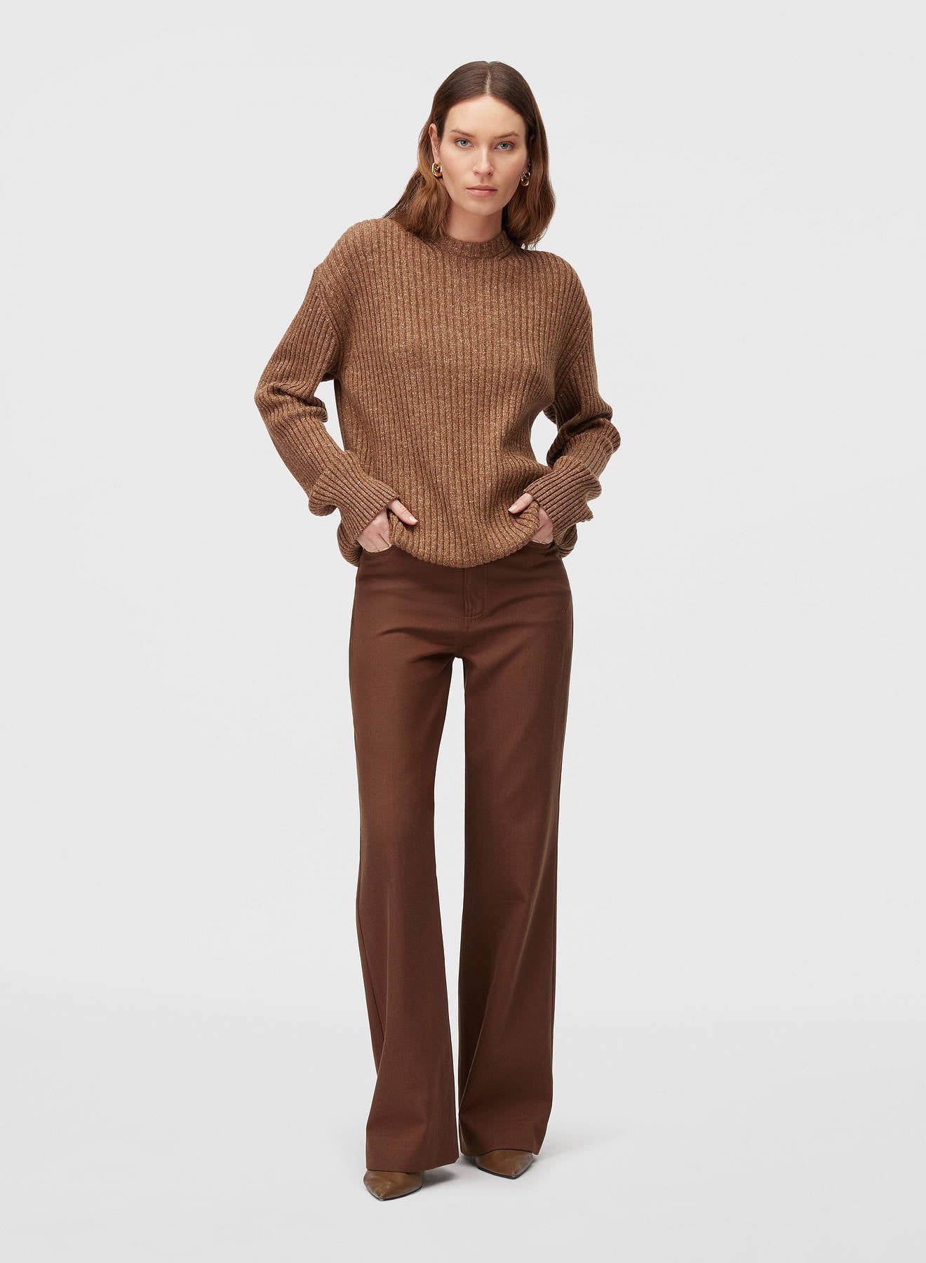 Retori Ribbed Crewneck Clay - Knitwear - Luxury Sweaters for Men and Women - Full Model Woman
