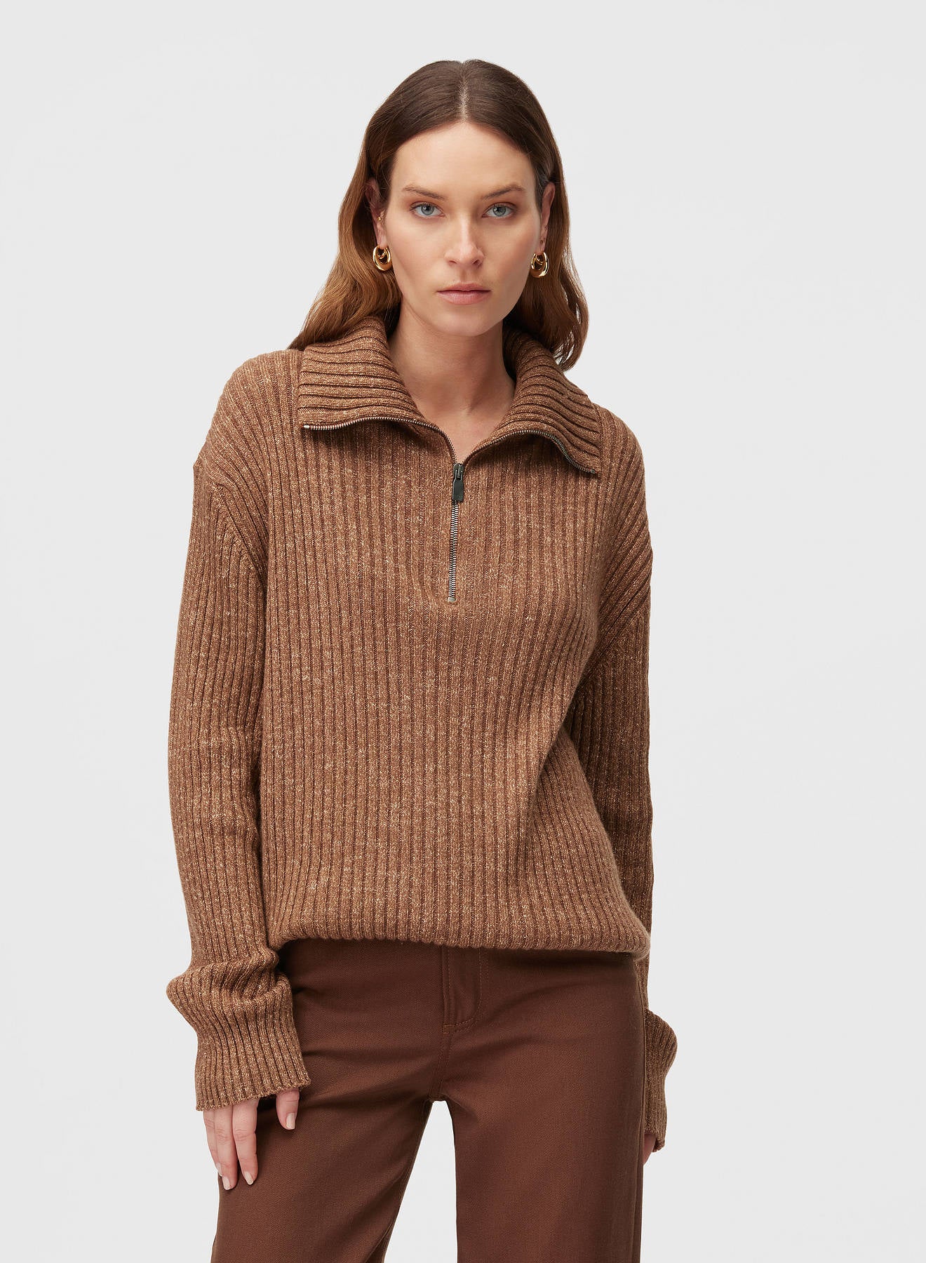 Retori Ribbed Zip Up Mock Neck Clay - Knitwear - Luxury Sweaters for Men and Women - Front Woman