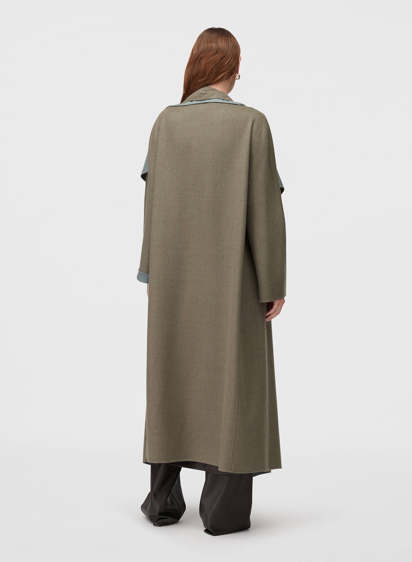 Retori Double Shawl Collar Coat Sage And Grey - Ready To Wear - Luxury Overcoats for Women - Back Model