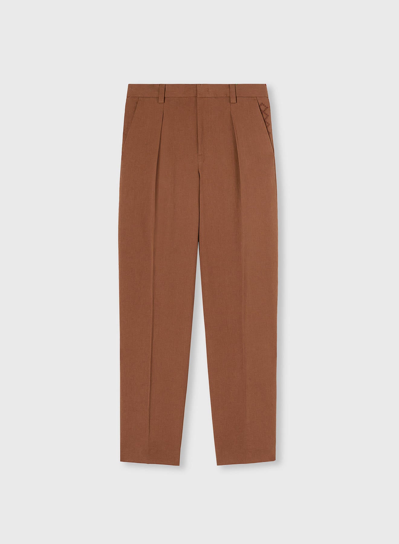 Retori Reversed Pleats Pants With Embroidery Clay - Ready To Wear - Luxury Trousers for Men