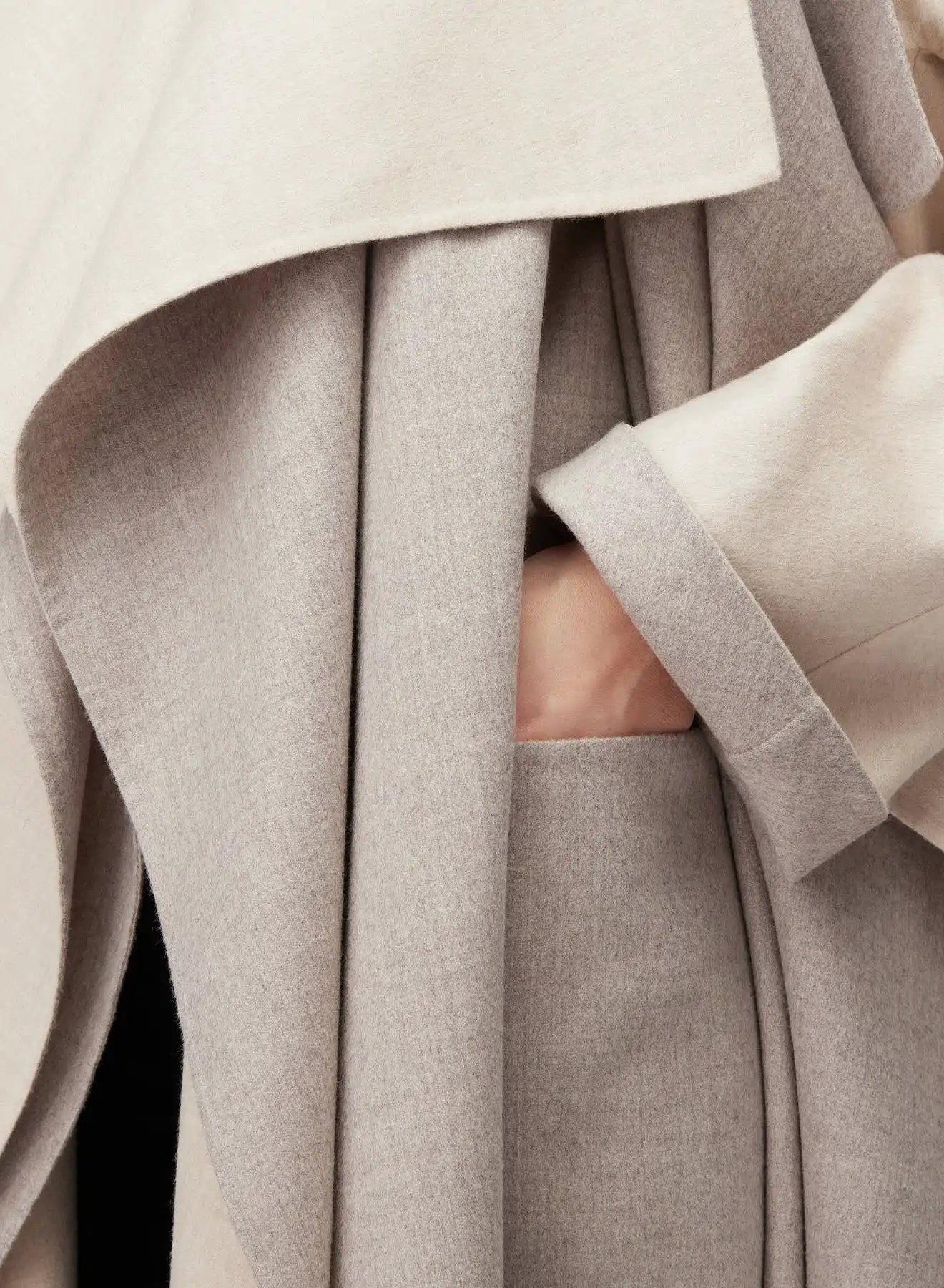 Retori Double Shawl Collar Coat Ivory And Natural - Ready To Wear - Luxury Overcoats for Women - Detail Pocket
