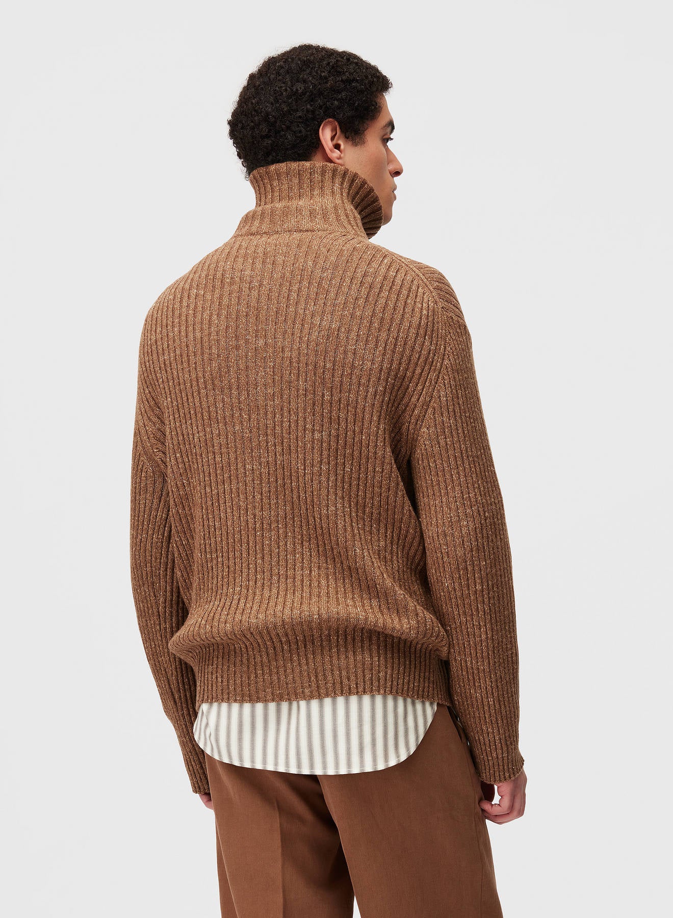 Retori Ribbed Zip Up Mock Neck Clay - Knitwear - Luxury Sweaters for Men and Women - Back Man