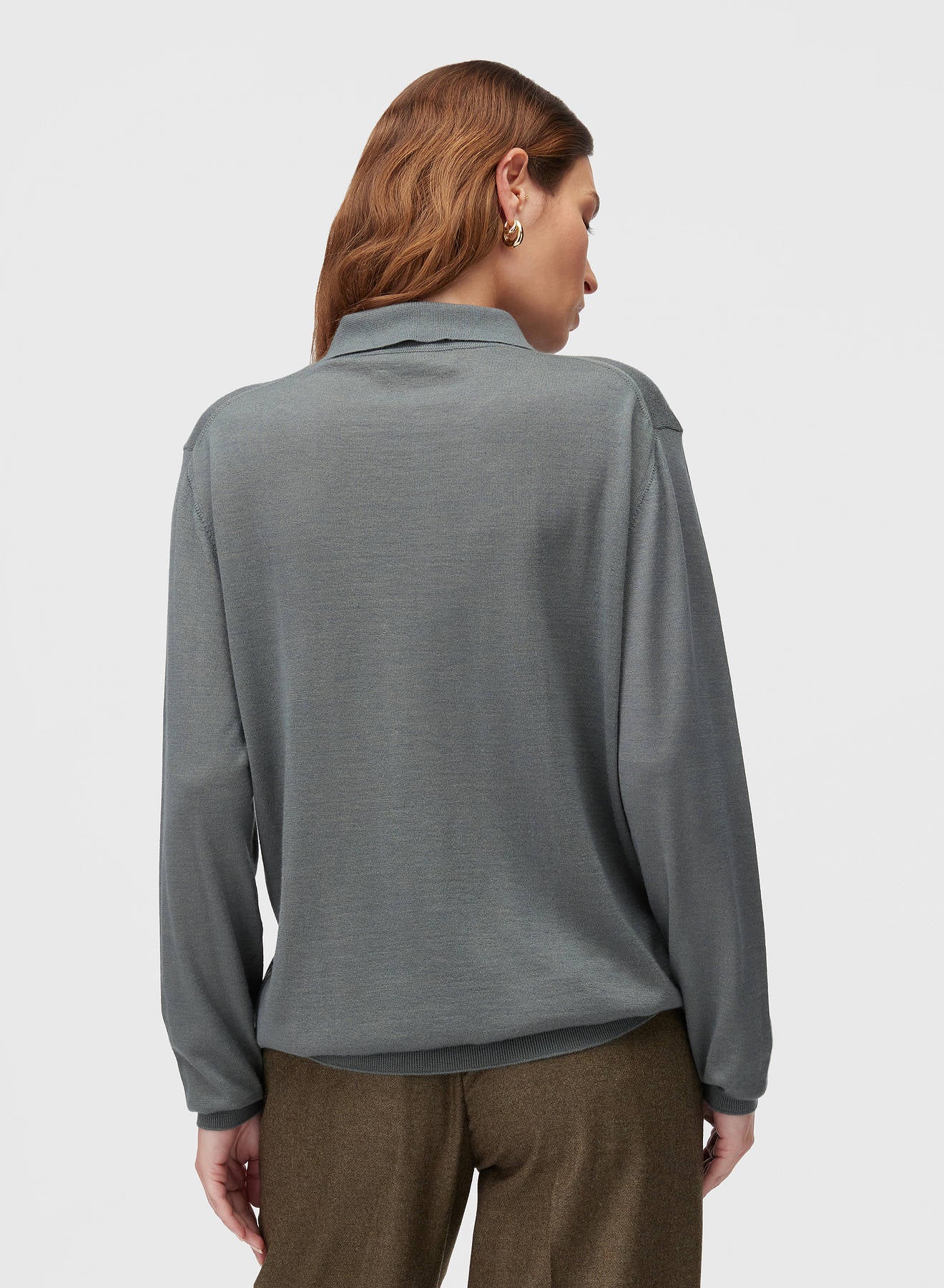 Retori Side Argyle Detail Long Sleeve Polo Sage - Knitwear - Luxury Polos for Men and Women - Back Woman