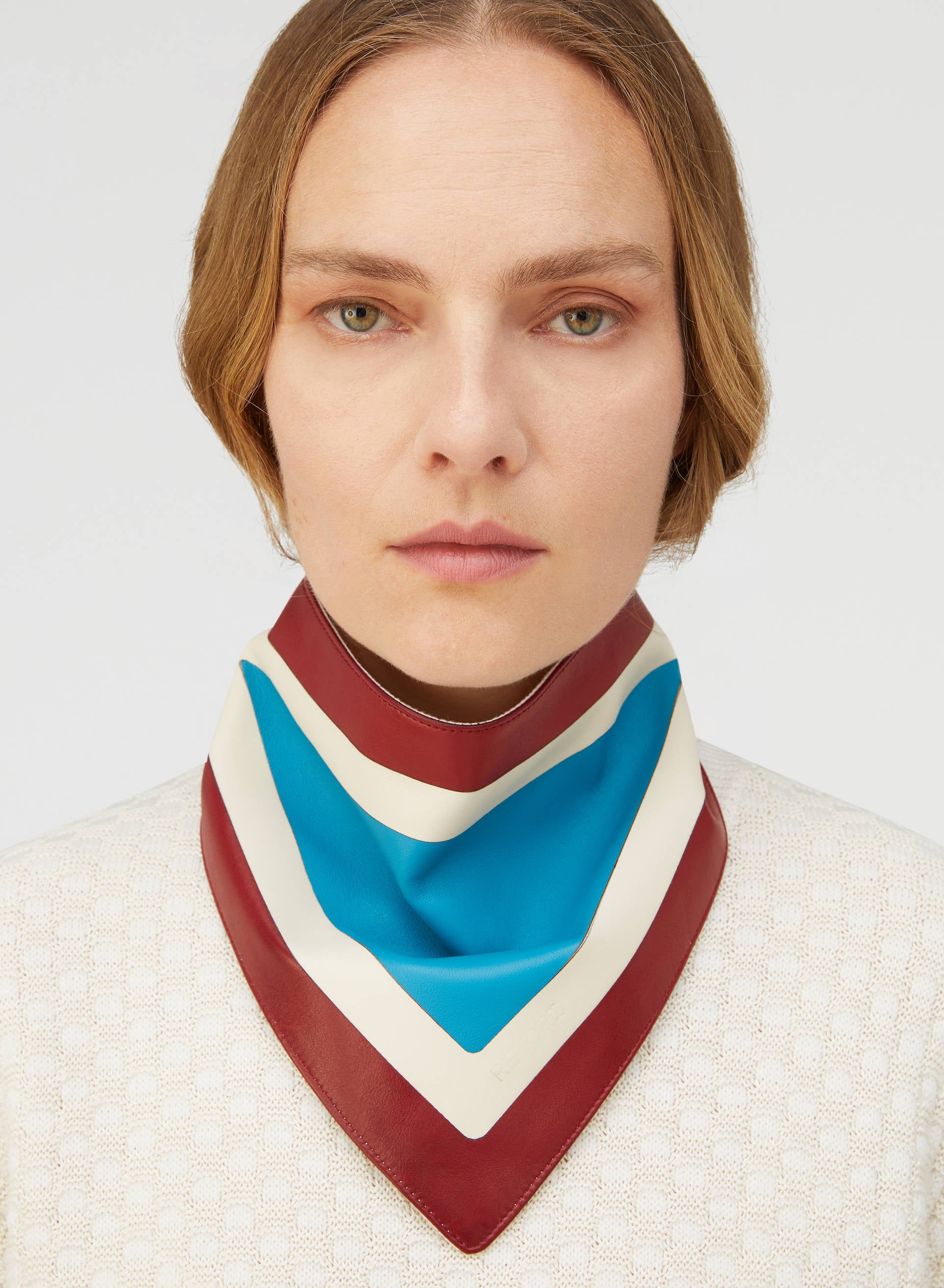 Retori Color Block Bandana Scarf Burgundy And Turquoise - Accessories - Luxury Scarves & Shawls for Women - Front