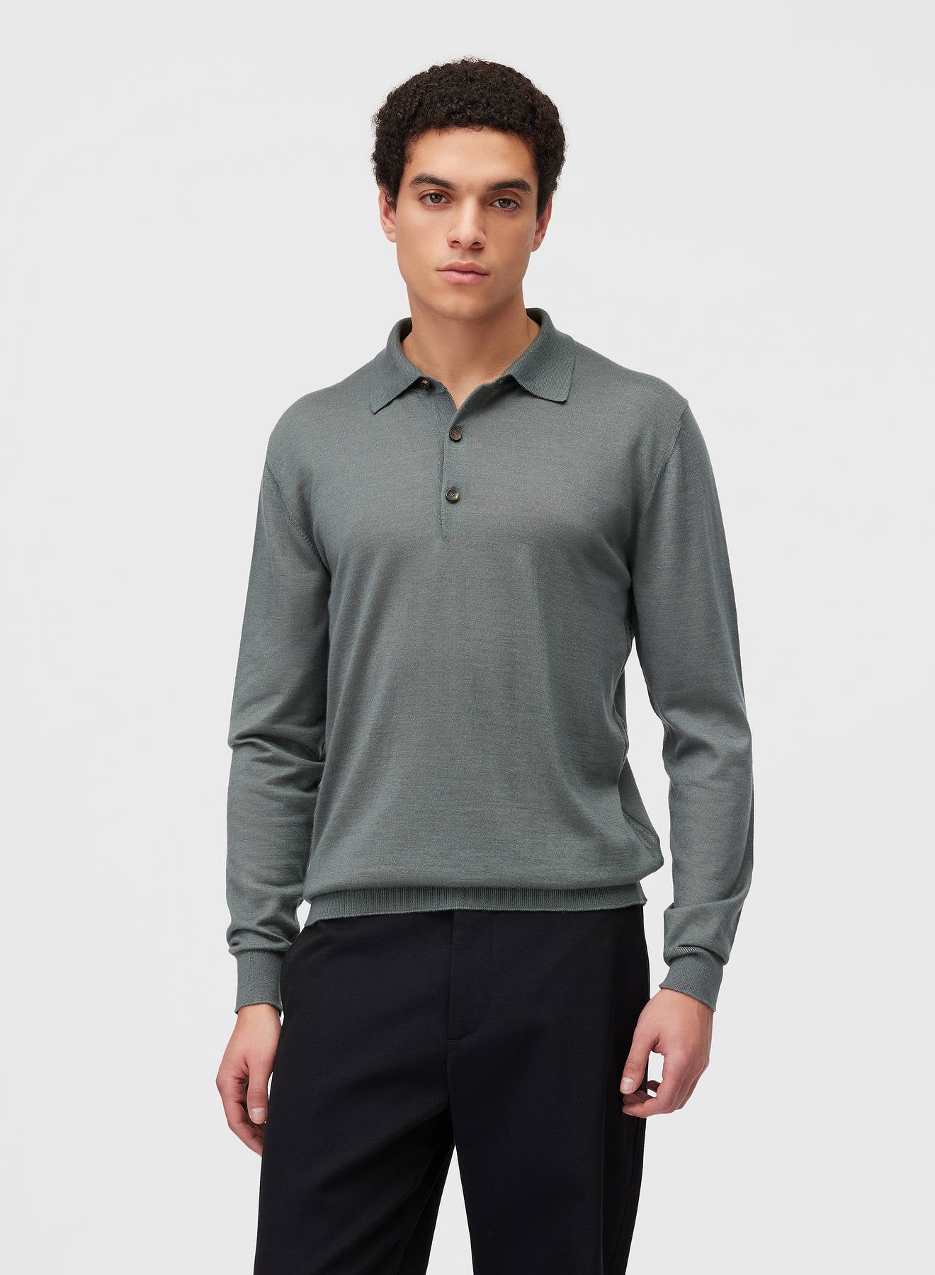Retori Side Argyle Detail Long Sleeve Polo Sage - Knitwear - Luxury Polos for Men and Women - Front Man