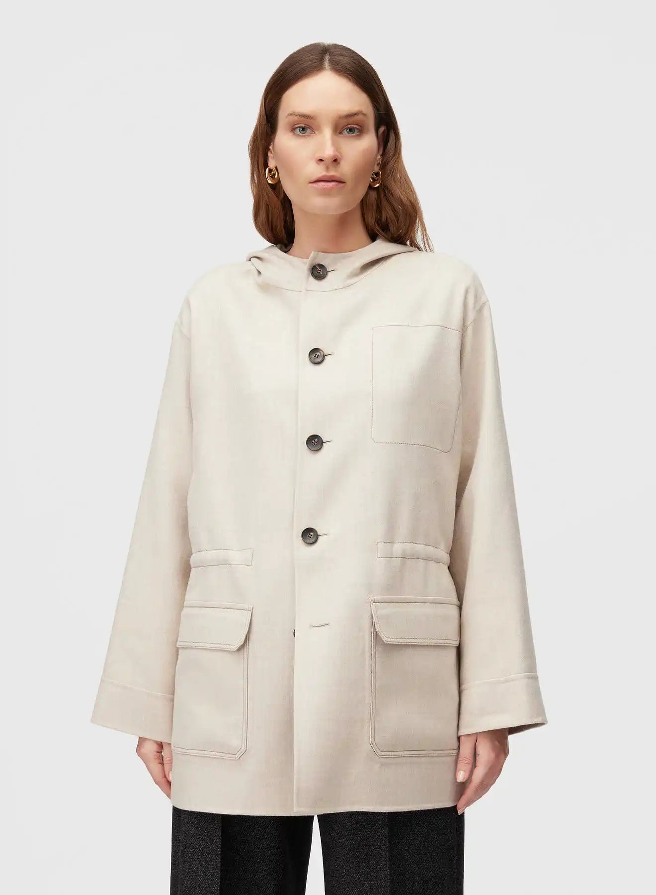 Retori Double Rope Reversible Parka Ivory And Natural - Ready To Wear - Luxury Parkas for Women - Front Model