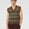 Retori Jacquard Weaved Vneck Vest Chocolate And Turquoise - Ready To Wear - Luxury Vests for Men