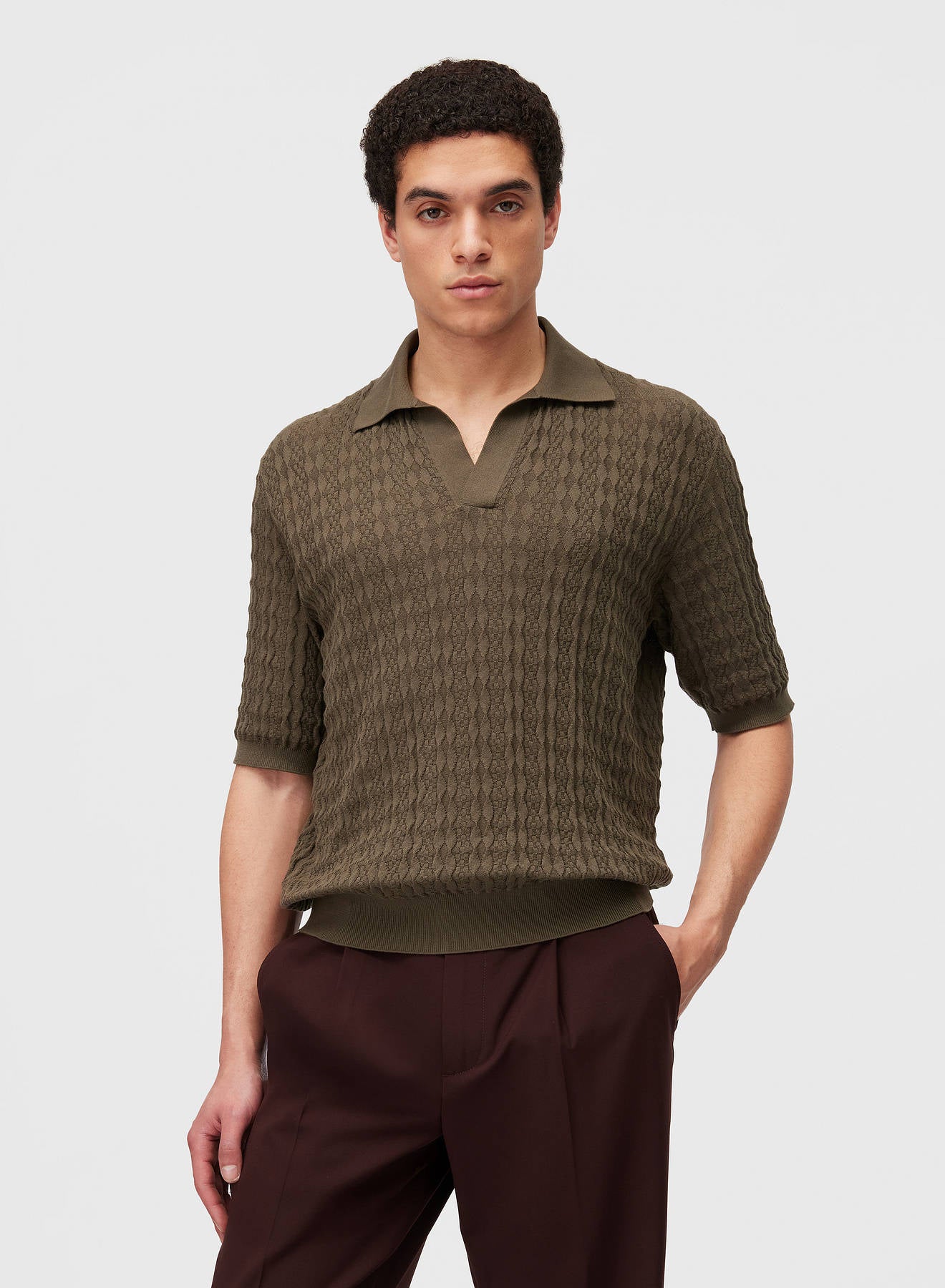 Retori Micro Argyle Polo Military Green - Knitwear - Luxury Polos for Men - Front
