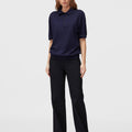 Retori Cuff Micro Check Detail Short Sleeve Polo Navy And Avio - Knitwear - Luxury Unisex Polos - Full Model Woman