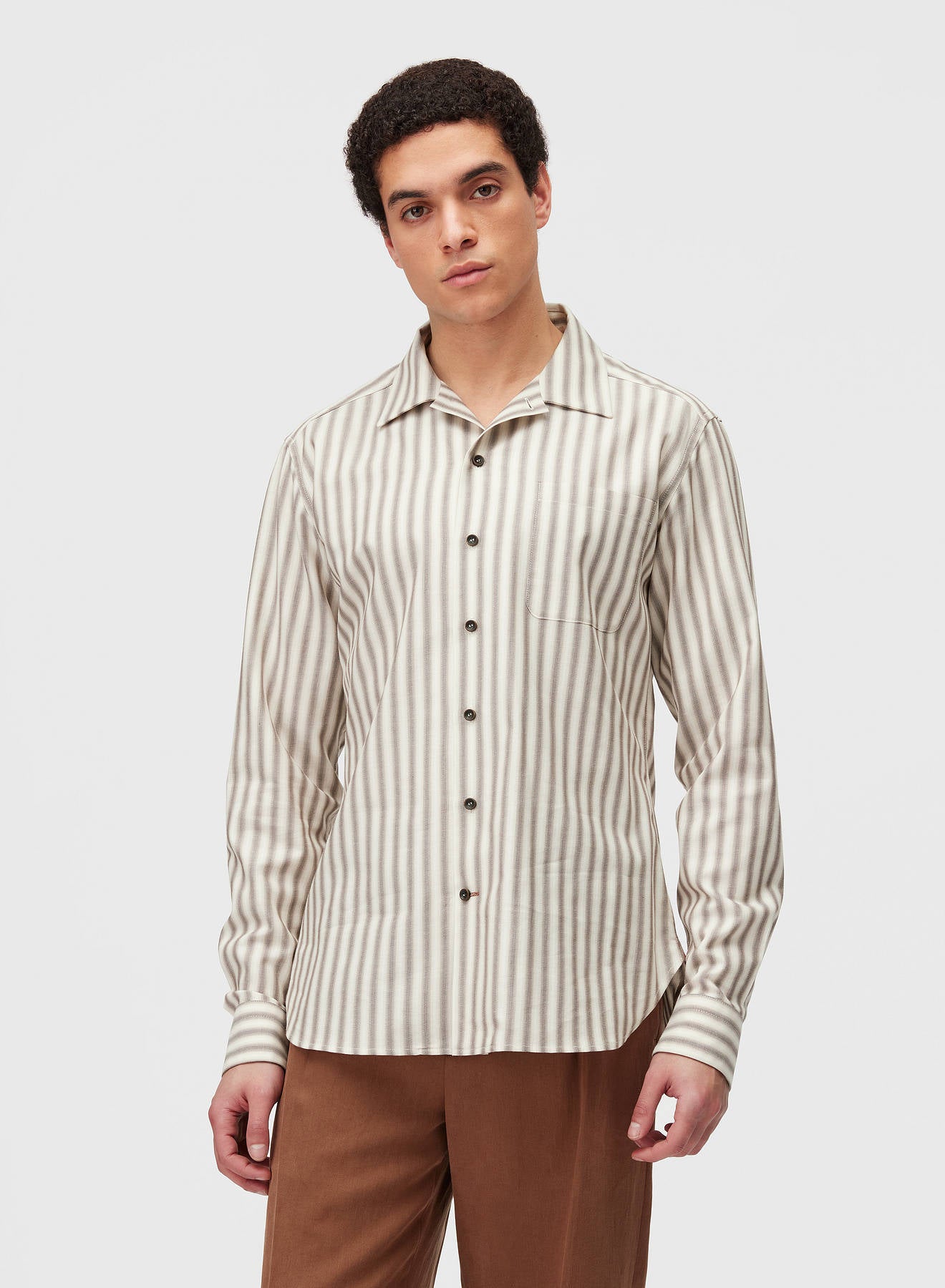 Retori Stripes Shirt With Patch Pocket Sand - Ready To Wear - Luxury Shirts for Men - Front