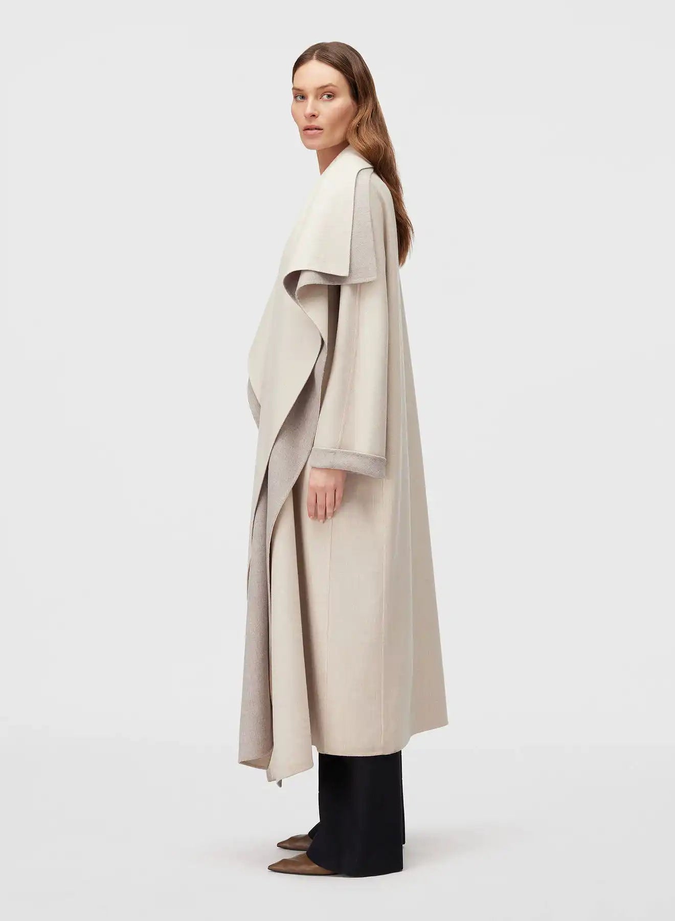 Retori Double Shawl Collar Coat Ivory And Natural - Ready To Wear - Luxury Overcoats for Women - Side