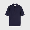 Retori Cuff Micro Check Detail Short Sleeve Polo Navy And Avio - Knitwear - Luxury Unisex Polos