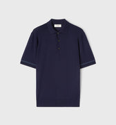 Retori Cuff Micro Check Detail Short Sleeve Polo Navy And Avio - Knitwear - Luxury Unisex Polos
