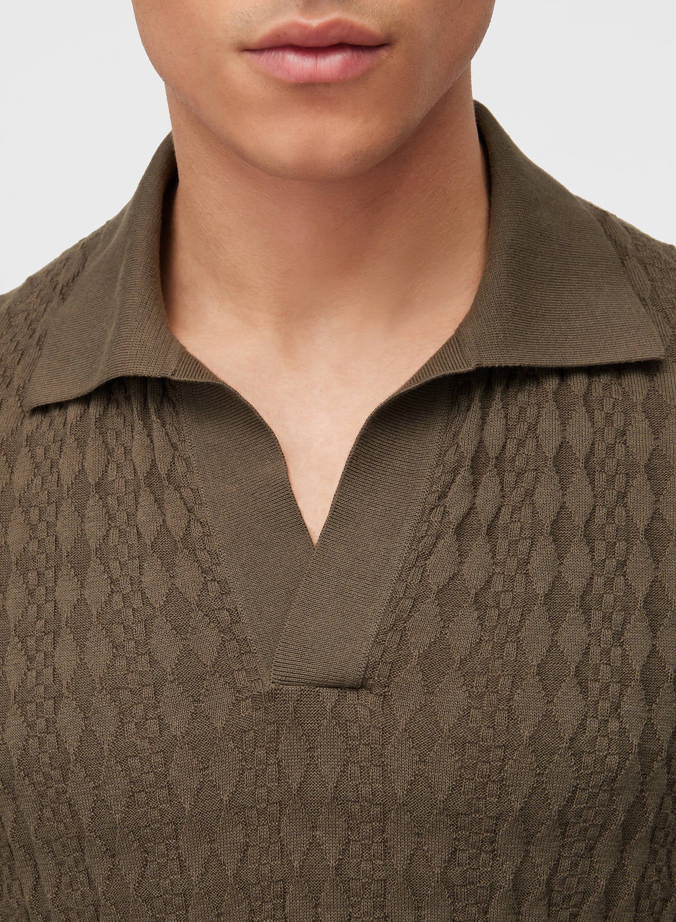 Retori Micro Argyle Polo Military Green - Knitwear - Luxury Polos for Men - Detail