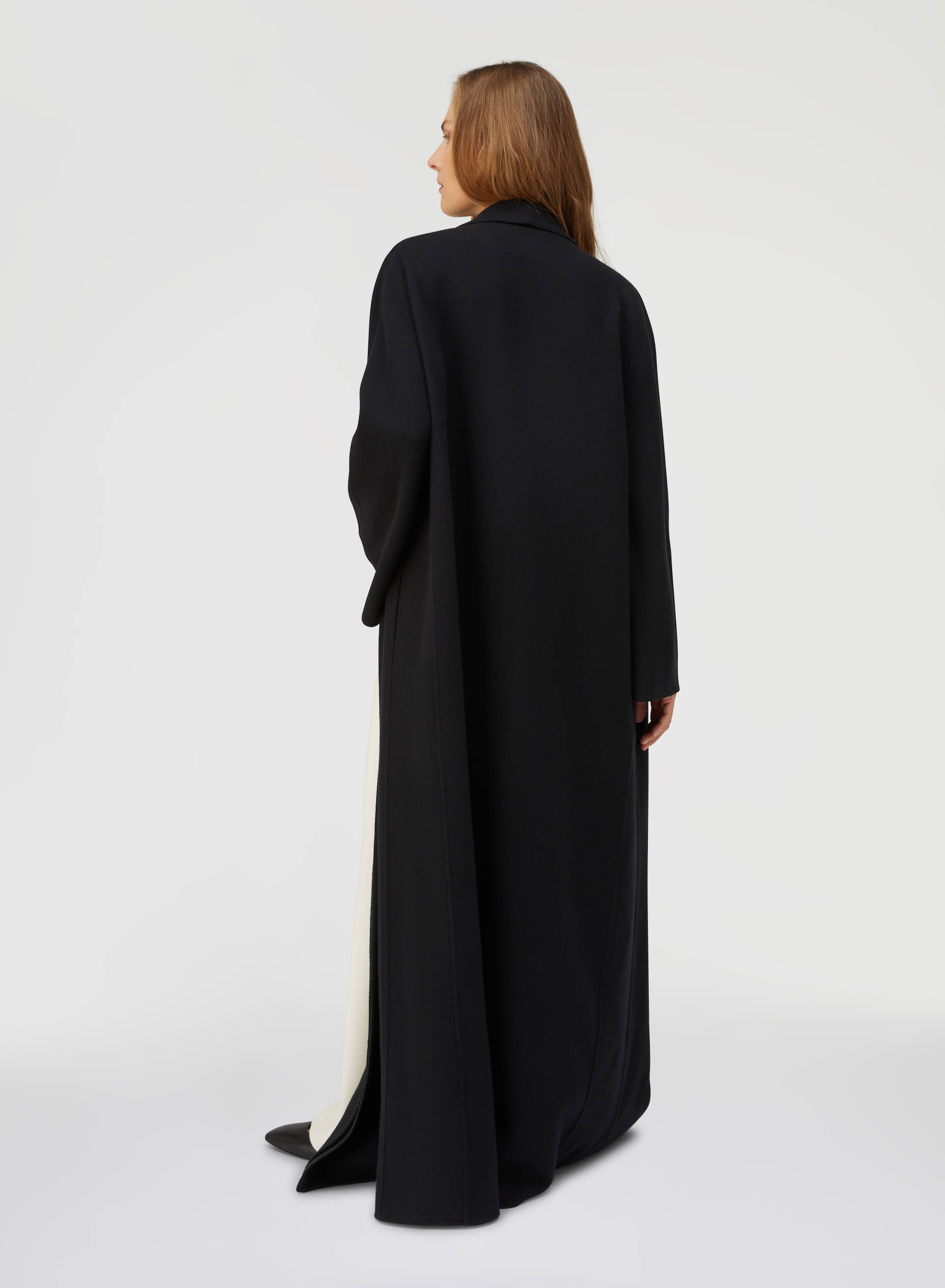 Retori Double Shawl Collar Coat Black And Grey - Ready To Wear - Luxury Overcoats for Women - Back Full Model