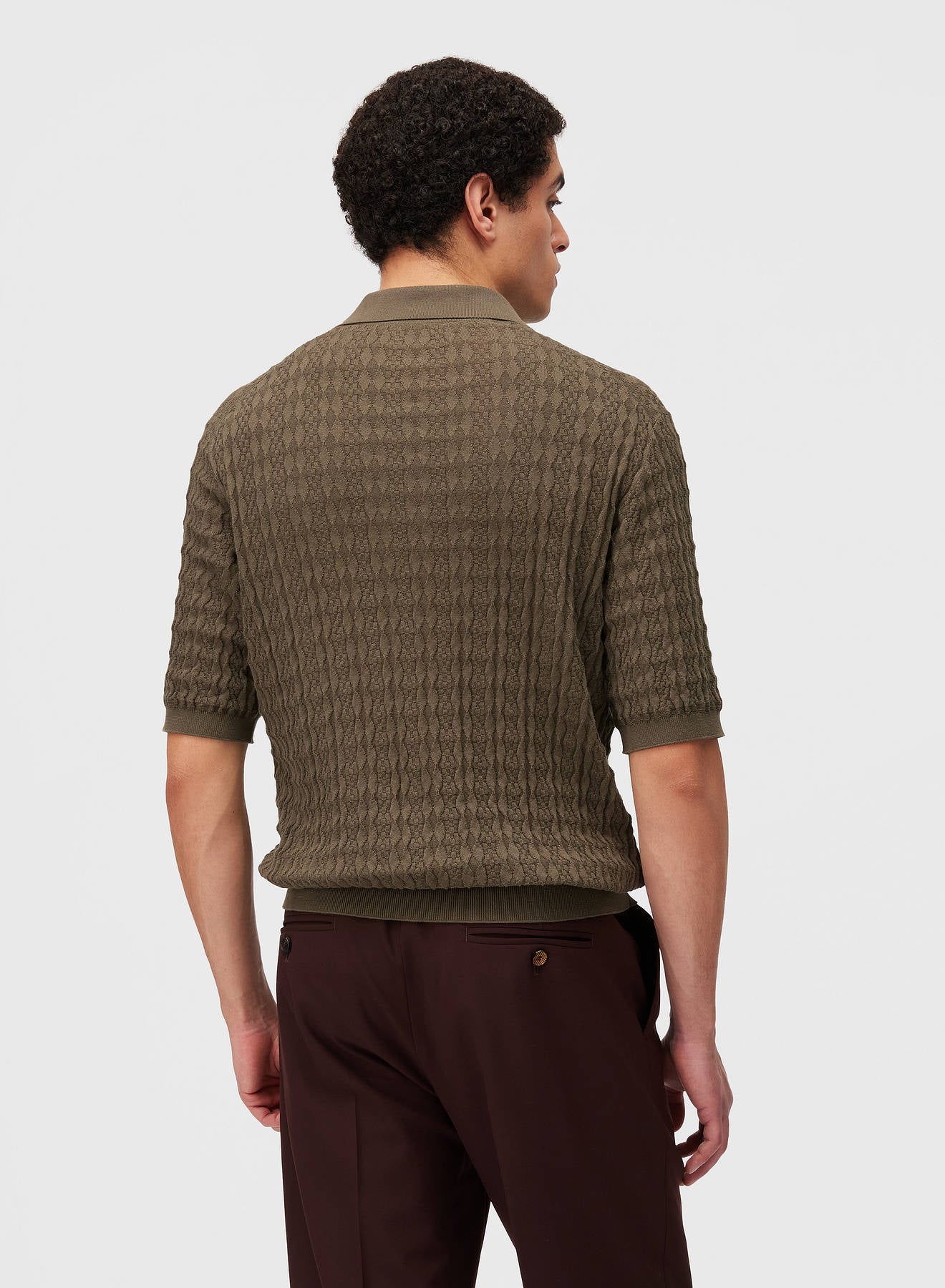 Retori Micro Argyle Polo Military Green - Knitwear - Luxury Polos for Men - Back