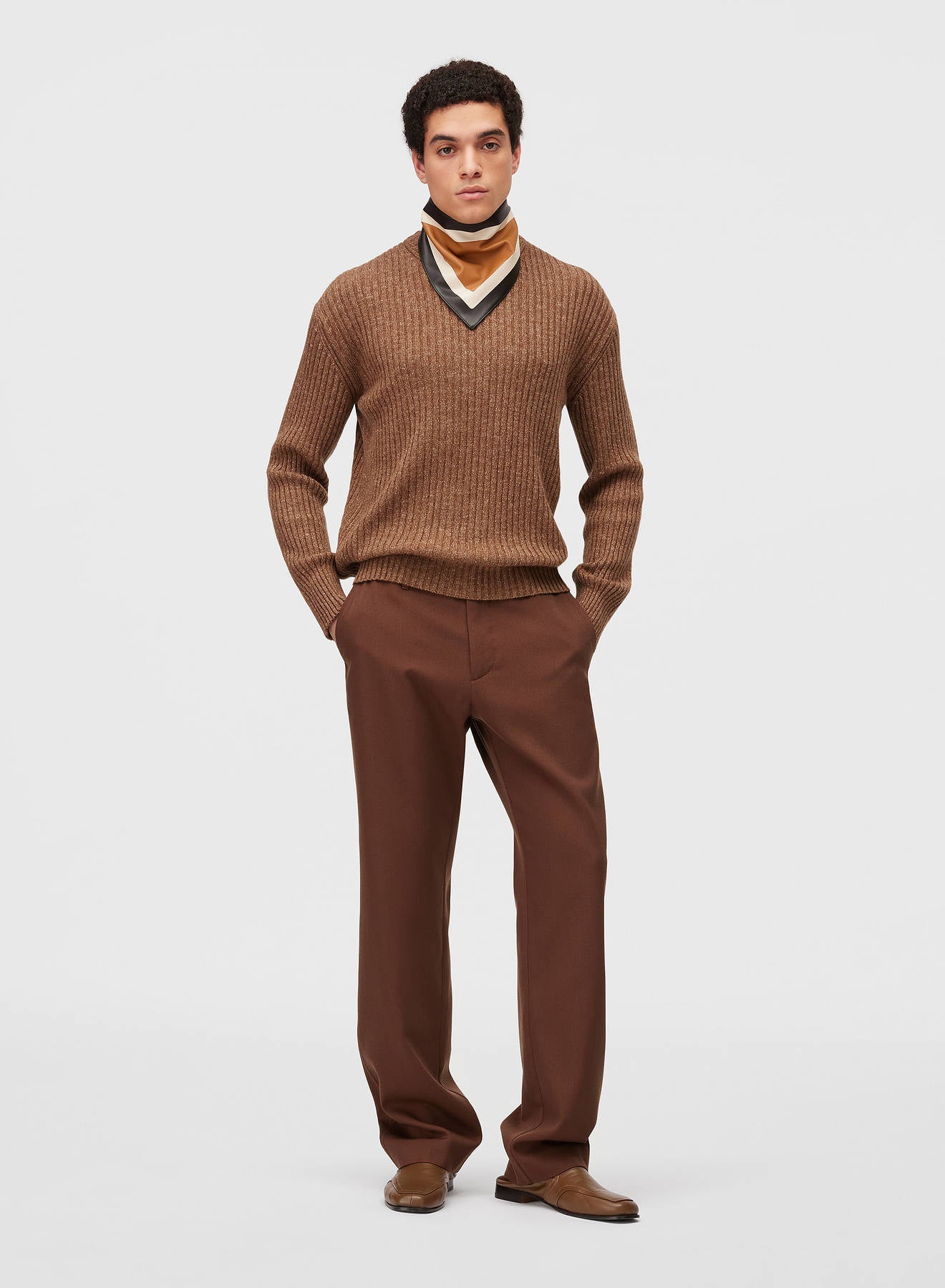 Retori Ribbed Crewneck Clay - Knitwear - Luxury Sweaters for Men and Women - Full Model Man