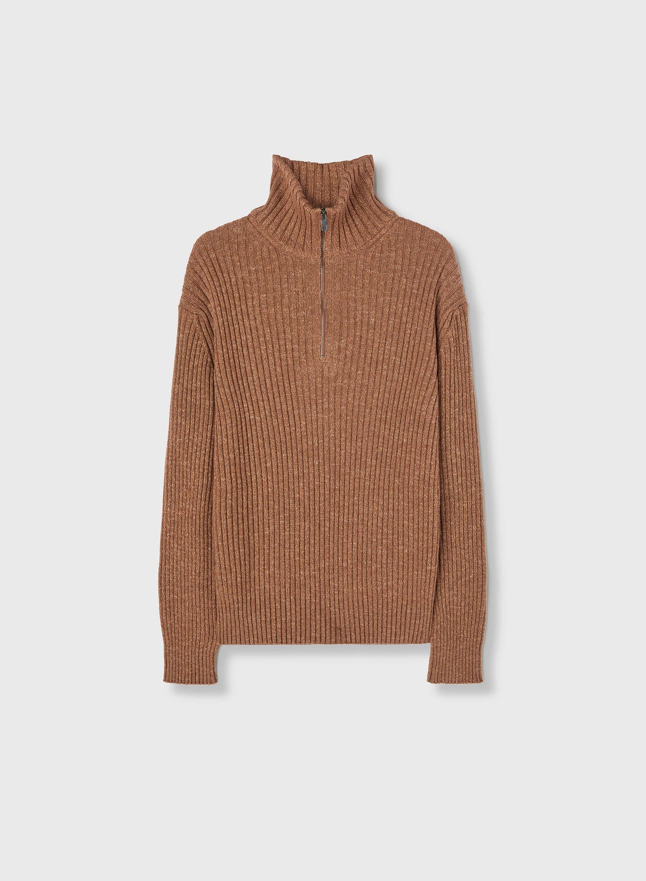 Retori Ribbed Zip Up Mock Neck Clay - Knitwear - Luxury Sweaters for Men and Women