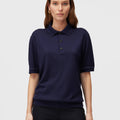 Retori Cuff Micro Check Detail Short Sleeve Polo Navy And Avio - Knitwear - Luxury Unisex Polos - Front Woman