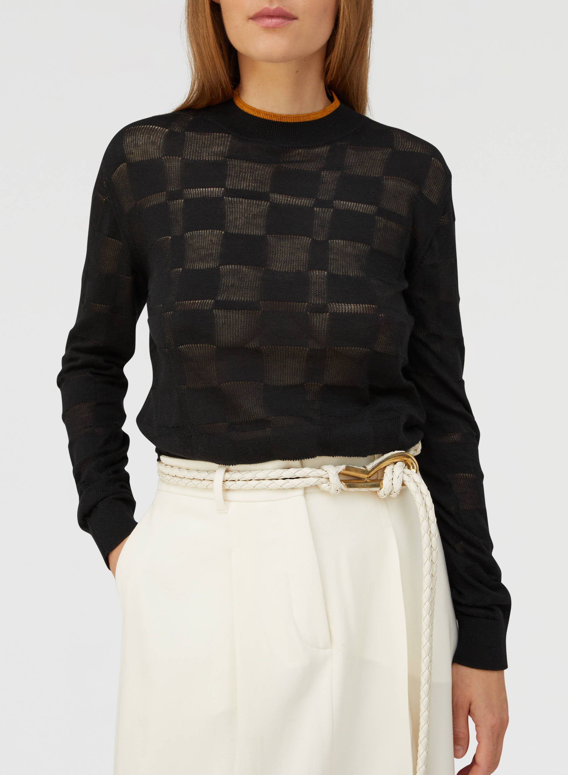 Retori Jacquard Damier Rollneck Black And Camel - Ready To Wear - Luxury Sweaters for Women