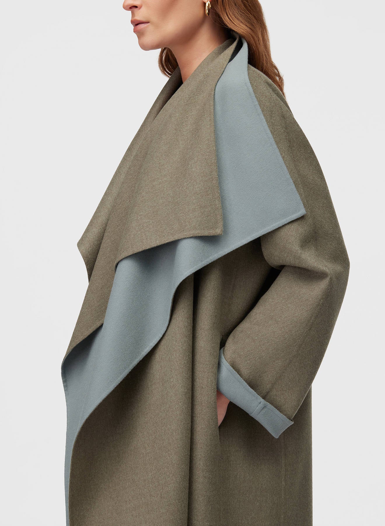 Retori Double Shawl Collar Coat Sage And Grey - Ready To Wear - Luxury Overcoats for Women - Side