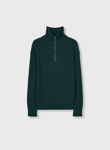 Retori Ribbed Zip Up Mock Neck Dark Green - Knitwear - Luxury Sweaters for Men and Women