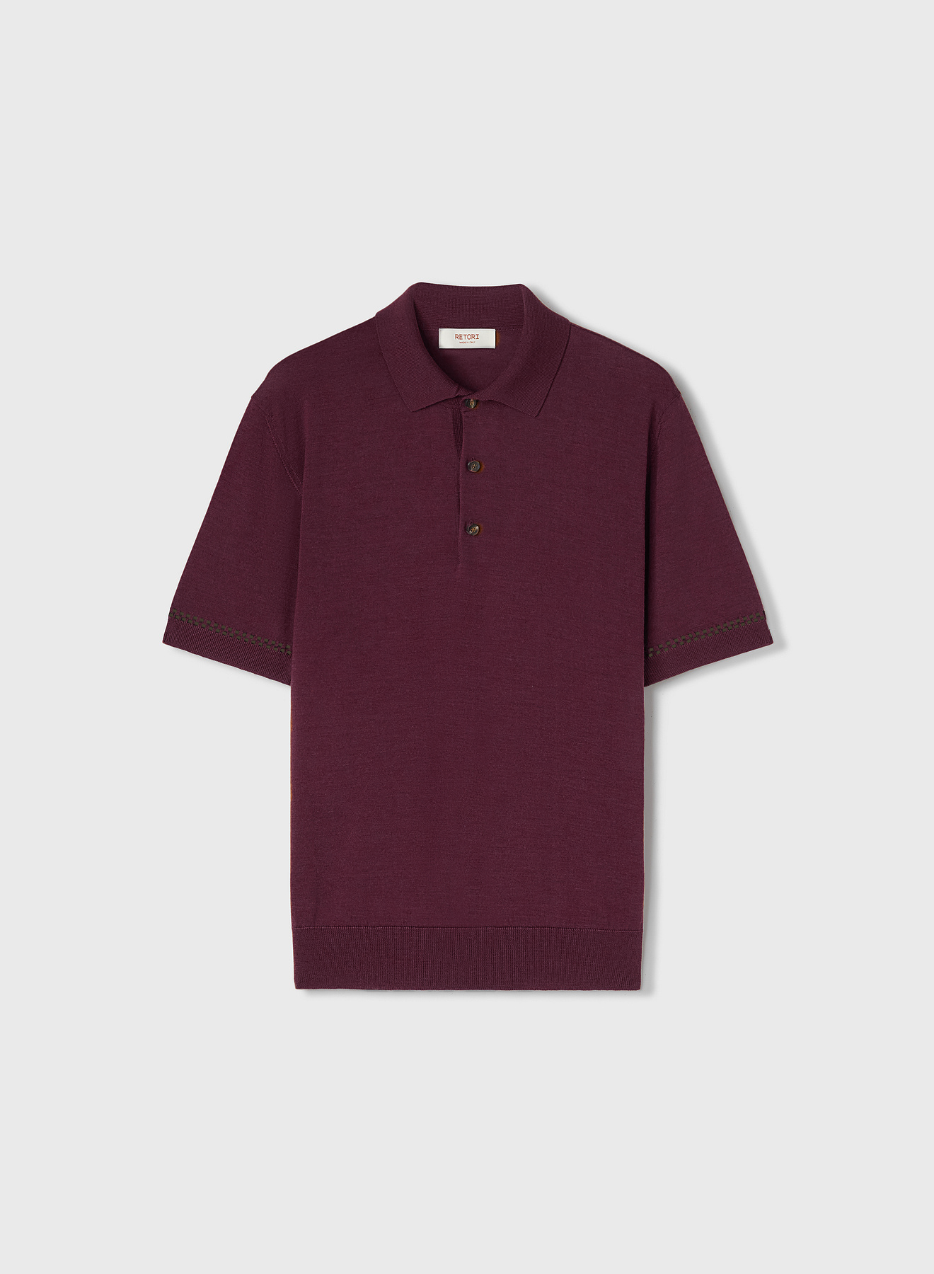 Retori Cuff Micro Check Detail Short Sleeve Polo Amaranth And Green - Knitwear - Luxury Polos for Men
