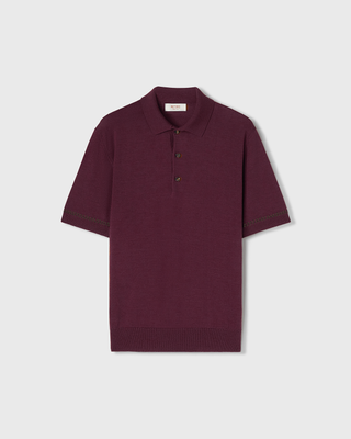 Retori Cuff Micro Check Detail Short Sleeve Polo Amaranth And Green - Knitwear - Luxury Polos for Men