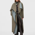 Retori Double Shawl Collar Coat Sage And Grey - Ready To Wear - Luxury Overcoats for Women - Full Model