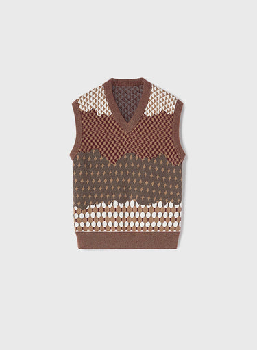 Retori Reversibile Jacquard Vest Amaranto - Knitwear - Luxury Sweaters for Men - Reversed