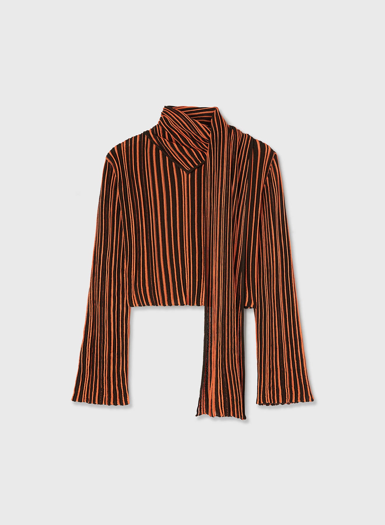Retori Striped Scarf Crewneck Chocolate And Orange - Knitwear - Luxury Sweaters for Women