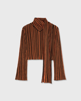 Retori Striped Scarf Crewneck Chocolate And Orange - Knitwear - Luxury Sweaters for Women