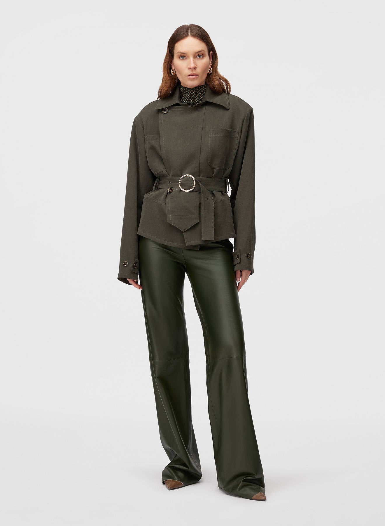 Retori Leather Pants Military Green - Ready To Wear - Luxury Trousers for Women - Full Model