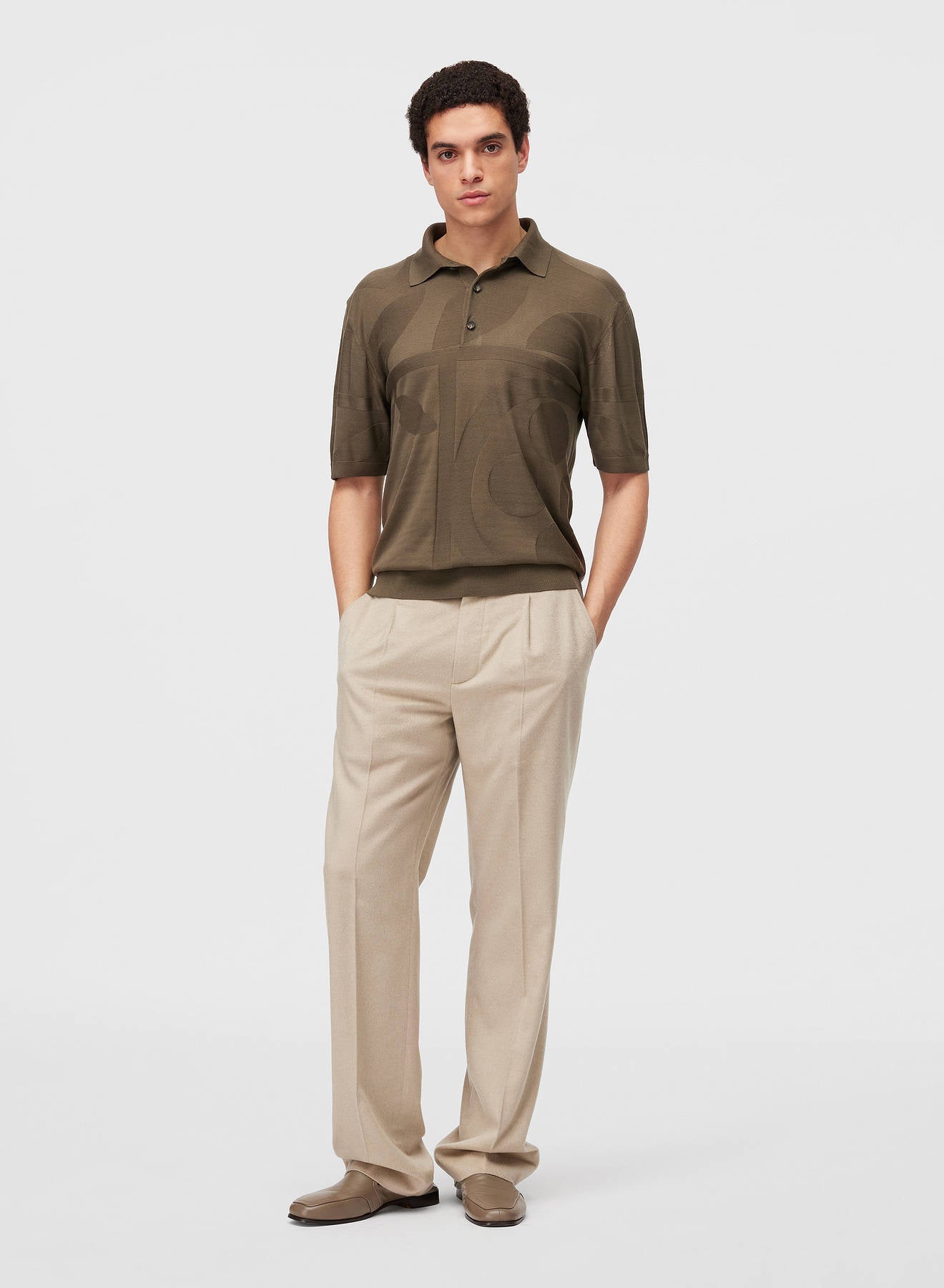 Retori Botanical Polo Military Green - Knitwear - Luxury Polos for Men - Full Model