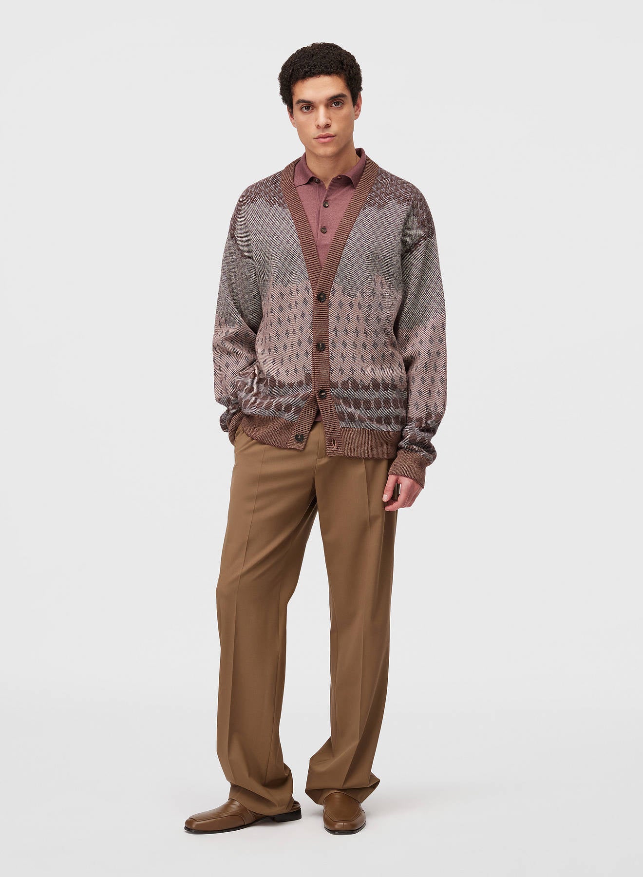 Retori Jacquard Cardigan Amaranto - Knitwear - Luxury Cardigans for Men - Full Model