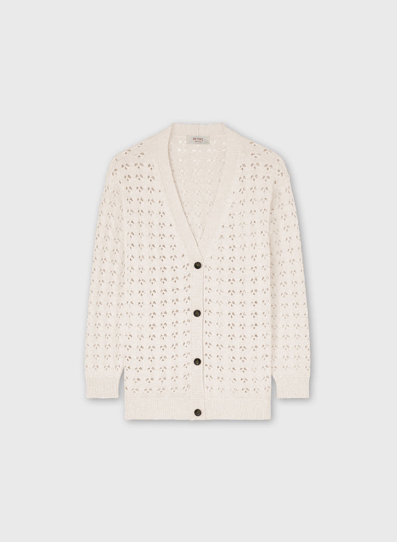 COTTON AND SILK OPENWORK KNIT CARDIGAN BUTTER