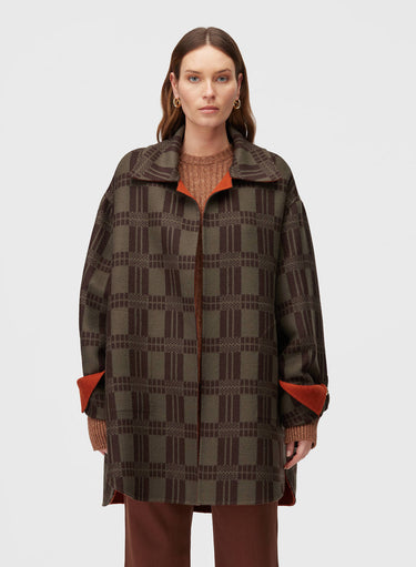 Retori Double Check Jacquard Reversible Outerwear Clay And Military Green - Ready To Wear - Luxury Coats & Jackets for Women - Front
