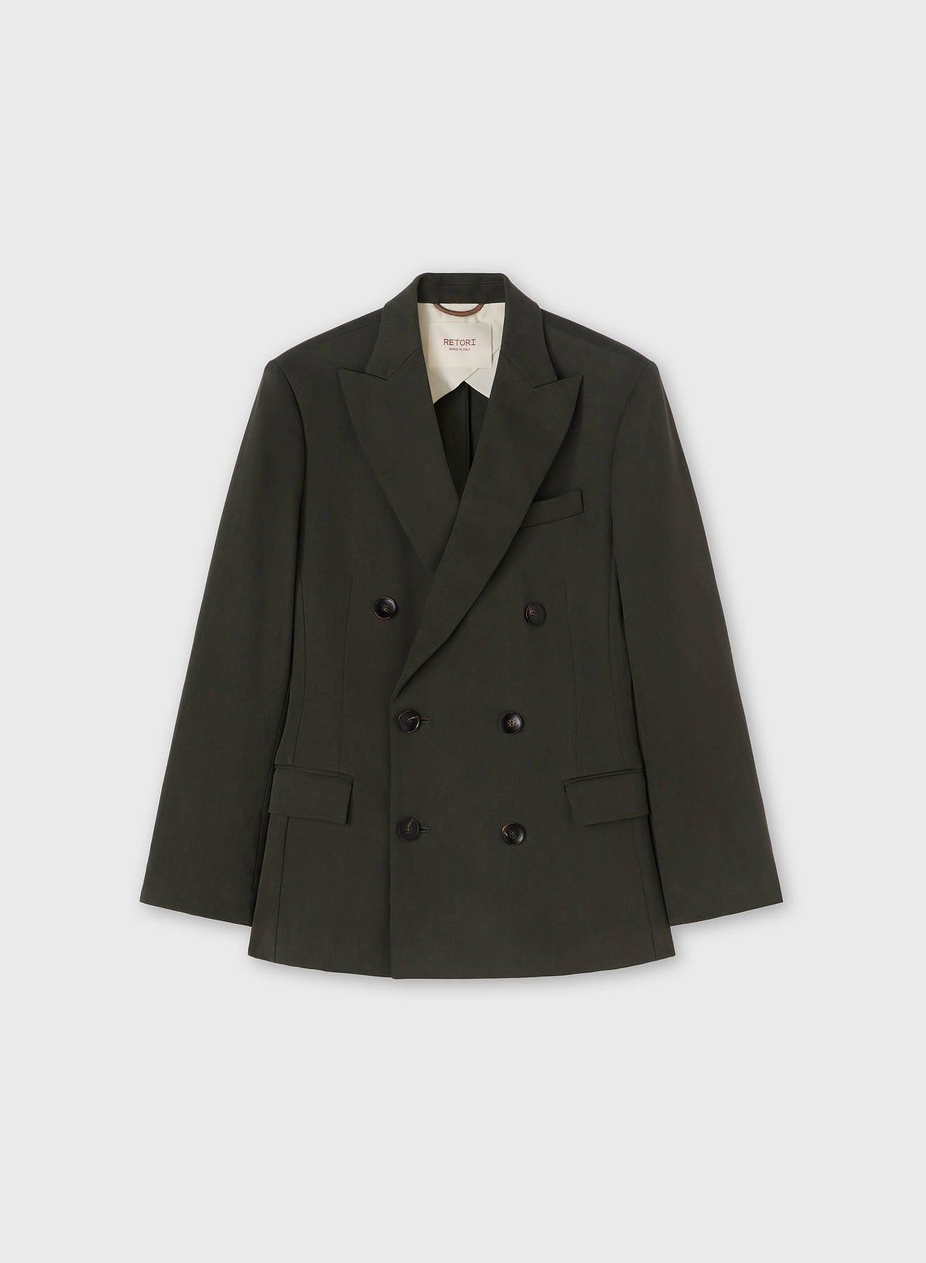 PEACH TOUCH LINEN DOUBLE BREASTED BLAZER DARK GREEN
