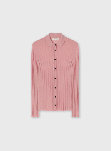 CARDIGAN IN MAGLIA DI CASHMERE LEGGERO A COSTE CON DETTAGLIO UNCINETTO