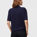 Retori Cuff Micro Check Detail Short Sleeve Polo Navy And Avio - Knitwear - Luxury Unisex Polos - Back Woman
