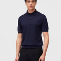 Retori Cuff Micro Check Detail Short Sleeve Polo Navy And Avio - Knitwear - Luxury Unisex Polos - Front Man